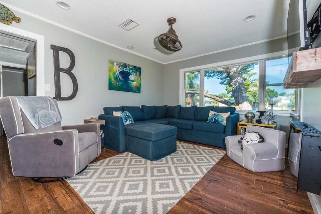 living room of davis shores st augustine renovation