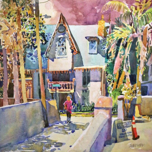 an oil painting of a street in st augustine florida